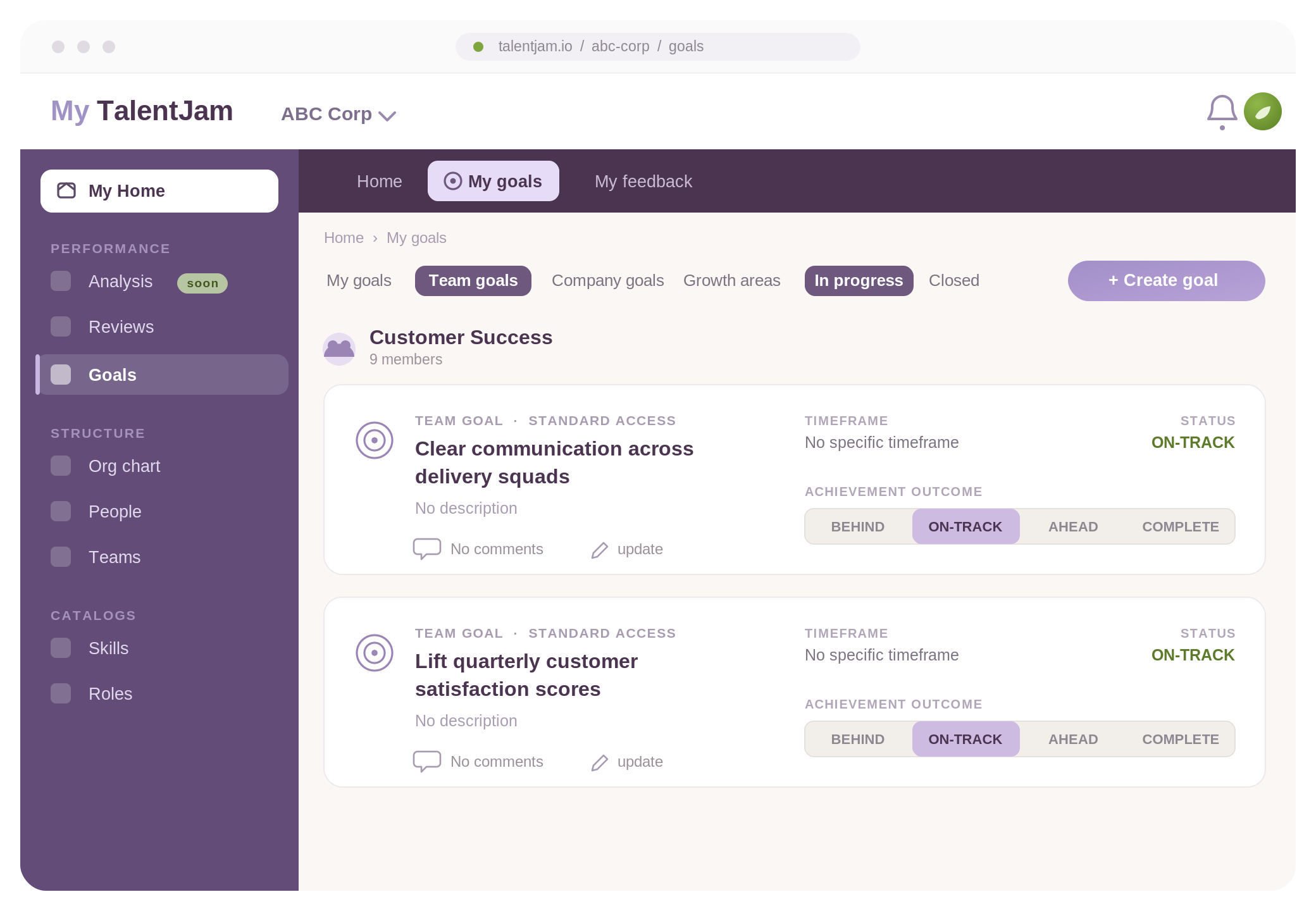 Goals and objectives tracking